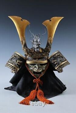 Japanese Old Vintage Samurai Kabuto Helmet -dragon purple helmet with a mask