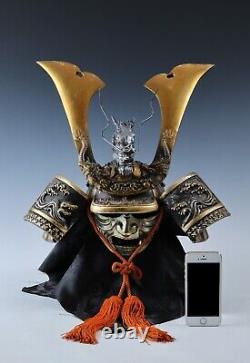 Japanese Old Vintage Samurai Kabuto Helmet -dragon purple helmet with a mask