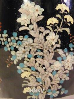 Japanese Silver Wire Cloisonné Meiji Vase Black Flowers Stream Wireless