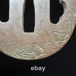 Japanese Sword Tsuba Sword Fittings Antique Japan Copper Paulownia Box Edo era
