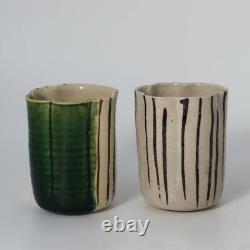 Japanese Taizo Yamada Pottery Two Bowl Cup Oribe Shino YT03