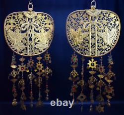 Japanese Vintage Keman Pair Copper Buddhist Decoration from a Temple