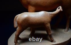 Japanese Vintage Mother and Child Horse Wooden Sculpture