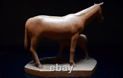 Japanese Vintage Mother and Child Horse Wooden Sculpture