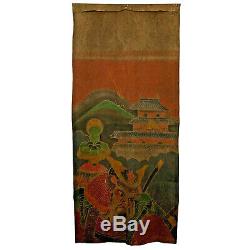 Japanese Vintage Textile Nobori with Worrior Kakishibu dyed Cotton BORO Antique