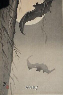 Japanese Woodblock Print, Koson OHara, Bats Against The Moon