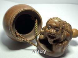 Japanese antique Inro boxwood delicate sculpture wooden Japan FedEx DHL Type K