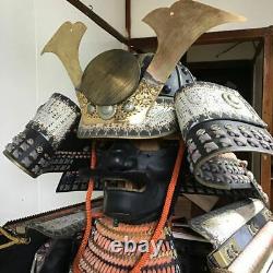 Japanese antique samurai armor busho yoroi kabuto with wooden box / vintage