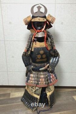 Japanese antique samurai armor busho yoroi kabuto with wooden box / vintage A
