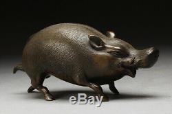 Japanese boar Pumaa Antique Statue Okimono copper From Japan