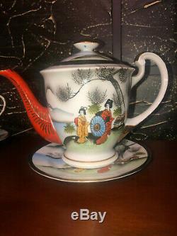 Japanese original Antique Geisha Eggshell Porcelain Tea Full Set Very Rare