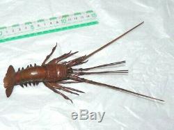 Jizai Okimono Ebi Lobster Shrimp Sighed Made of Copper Crafts Statue Japan