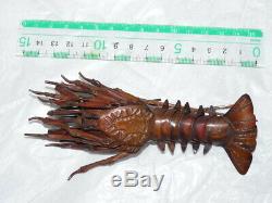 Jizai Okimono Ebi Lobster Shrimp Sighed Made of Copper Crafts Statue Japan