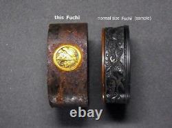 KAMON & Alphabet Inlaid Large FUCHI 18-19th C Japanese Edo Antique Koshirae