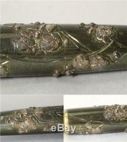 KIBC37 Japanese Antique shibuichi flower kiseru(bamboo stem) Meij #tobacco