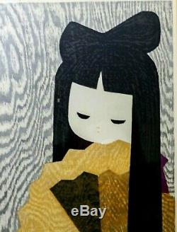 Kaoru Kawano (japan, 1916-1965) Modernist Signed Color Woodblock, Girl With Fan