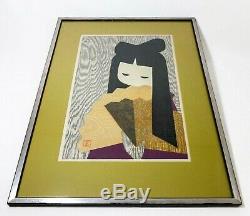 Kaoru Kawano (japan, 1916-1965) Modernist Signed Color Woodblock, Girl With Fan