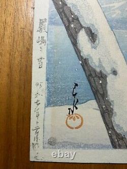 Kawase Hasui Itsukushima no Yuki Woodblock with 6mm Watanabe Seal