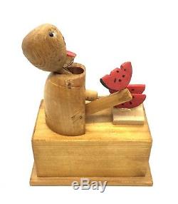 Kobe Toy Japan Watermelon Eater Ningyo Mechanical Doll 1930s Wood