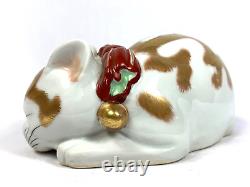 Kutani Sleeping Cat Rare Antique Nemuri Neko Hand Painted 6 Japan