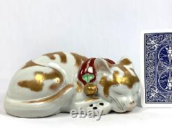 Kutani Sleeping Cat Rare Antique Nemuri Neko Hand Painted 6 Japan