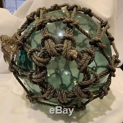 Large Authentic Japanese Roped Glass Fishing Float Bouy Ball Marked