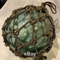 Large Authentic Japanese Roped Glass Fishing Float Bouy Ball Marked