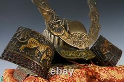 Largest Massive Old Vintage Japanese Samurai Helmet -Rising Dragon and Tiger-