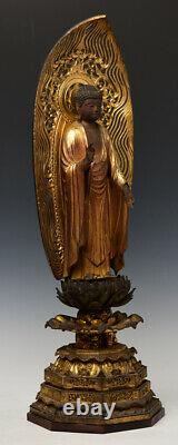 Late 17th Century, Edo, Antique Japanese Wooden Standing Buddha with Royal Style