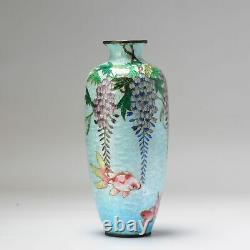Lovely 19/20c Antique Meiji Period Japanese Vase Ginbari Goldfish Bronze Cloi