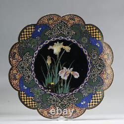 Lovely 19c Antique Meiji Period Japanese Charger Flowers Bronze Cloisonne