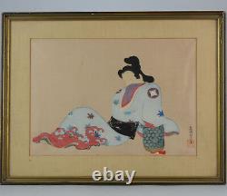Lovely Japanese Painting'Woman in sitting position' Antique Meiji Ca 1900
