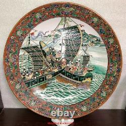 Magnificent Japanese 19th Edo Imari Kutani Porcelain Charger Lucky Ships Sailing