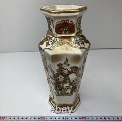 Meiji Era kyo Satsuma ware Porcelain Vase Hexagonal 9.7 inch Japanese Antique
