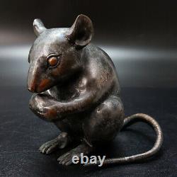 Mouse Antique Japanese copper Statue Okimono From Japan