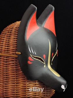 New Japanese fox half mask motif dark night Hand made Antique F/S