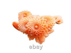 OBIDOME Coral chrysanthemum pattern accessory antiques JAPANESE KIMONO SASH CLIP