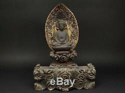 Old Edo Period Japanese Japan, Buddhism Wooden carving Buddha statue 40cm SYAKA