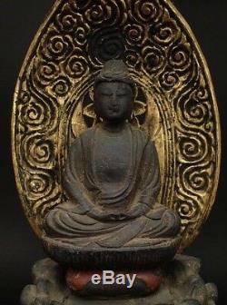Old Edo Period Japanese Japan, Buddhism Wooden carving Buddha statue 40cm SYAKA