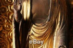 Old Edo Period Japanese Japan, woode crystal Eye Buddha statue of Amitaba 57cm