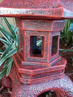 Pagoda Oriental Stone Concrete Lantern Japanese Antique Red