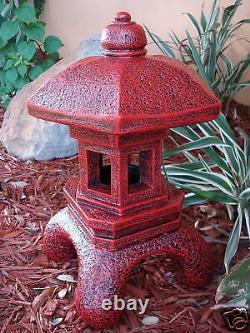 Pagoda Oriental Stone Concrete Lantern Japanese Antique Red Cement Yard Art