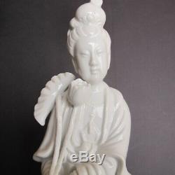 Pair Vintage Blanc de Chine White Kwan Yin Figurine Lamps Seyei China Japan