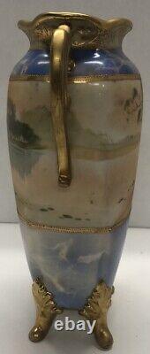 RARE Antique Vintage Hand Painted Nippon Vase FOOTPRINTS WATER TREES BEACH