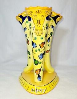 Rare Art Deco Antique Noritake Hand Painted 3 Fluted Tulip Vase
