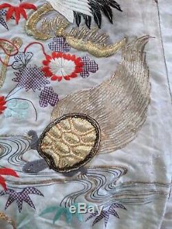 Rare Edo Antique Silk Embroidered Japanese Uchikake Kimono Robe Gold Thread