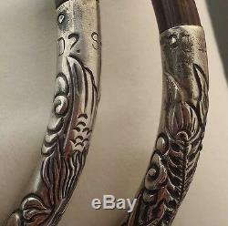 Rare Pair of Handcrafted Vintage Japanese Silver 925 Bamboo Bangle Bracelets