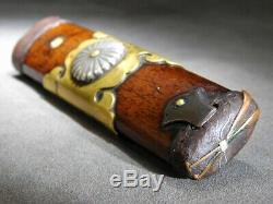 Rare Style TANTO Sword TSUKA KIKUMON Menuki Fuchi/Kashira 19thC Japan Antique