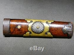 Rare Style TANTO Sword TSUKA KIKUMON Menuki Fuchi/Kashira 19thC Japan Antique