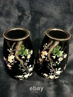 Retro Rare Pair Japanese Wireless Cloisonne Vase